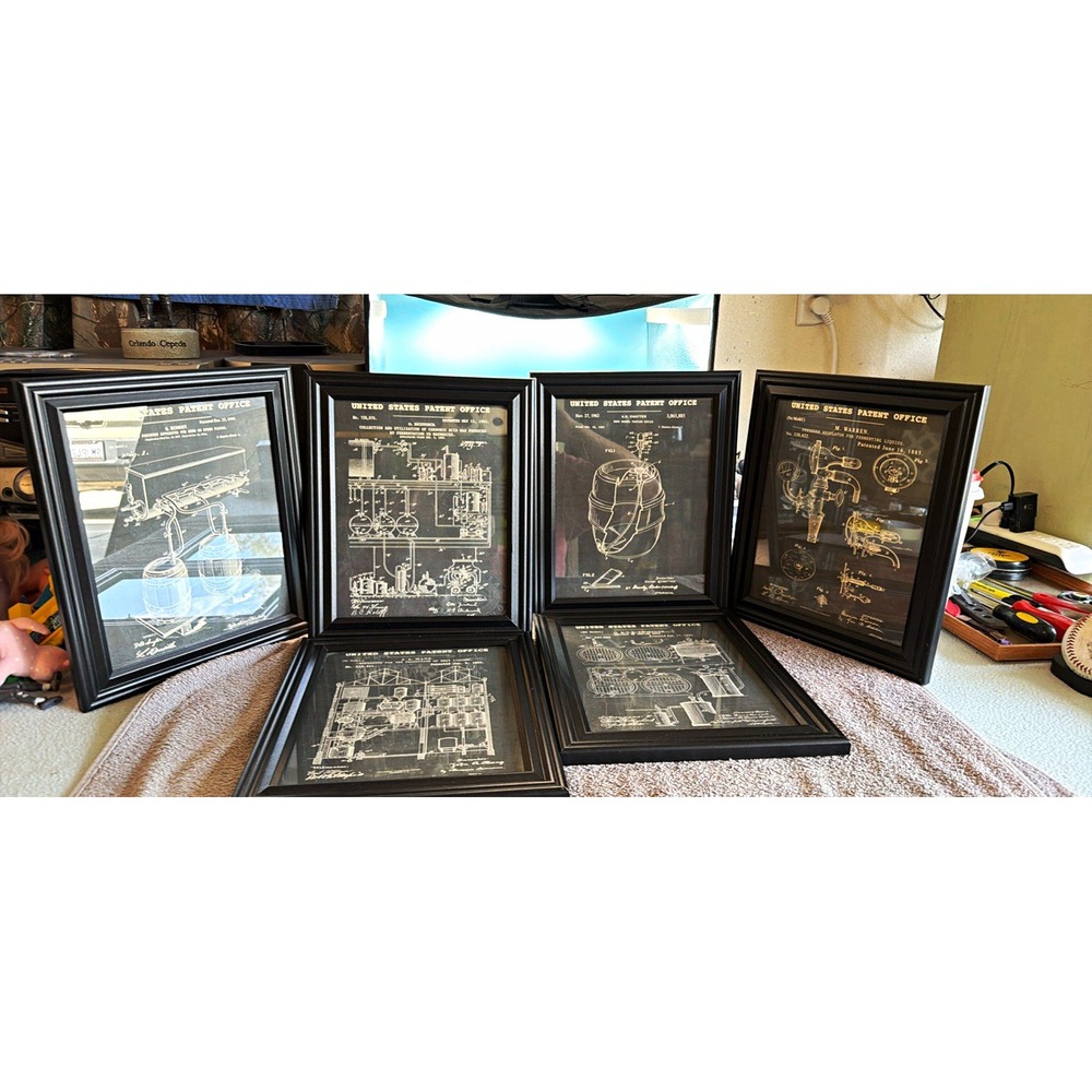 6 Framed US Patent Office Beer & Barrel Technical Drawing Art Prints man cave